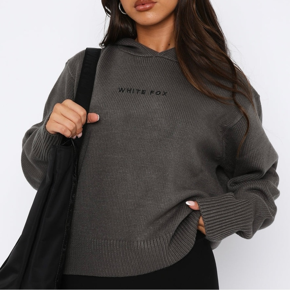 White fox knit hoodie